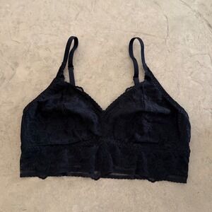 PINK Victoria's Secret Black Floral Lace Bralette Longline V-Neck Large